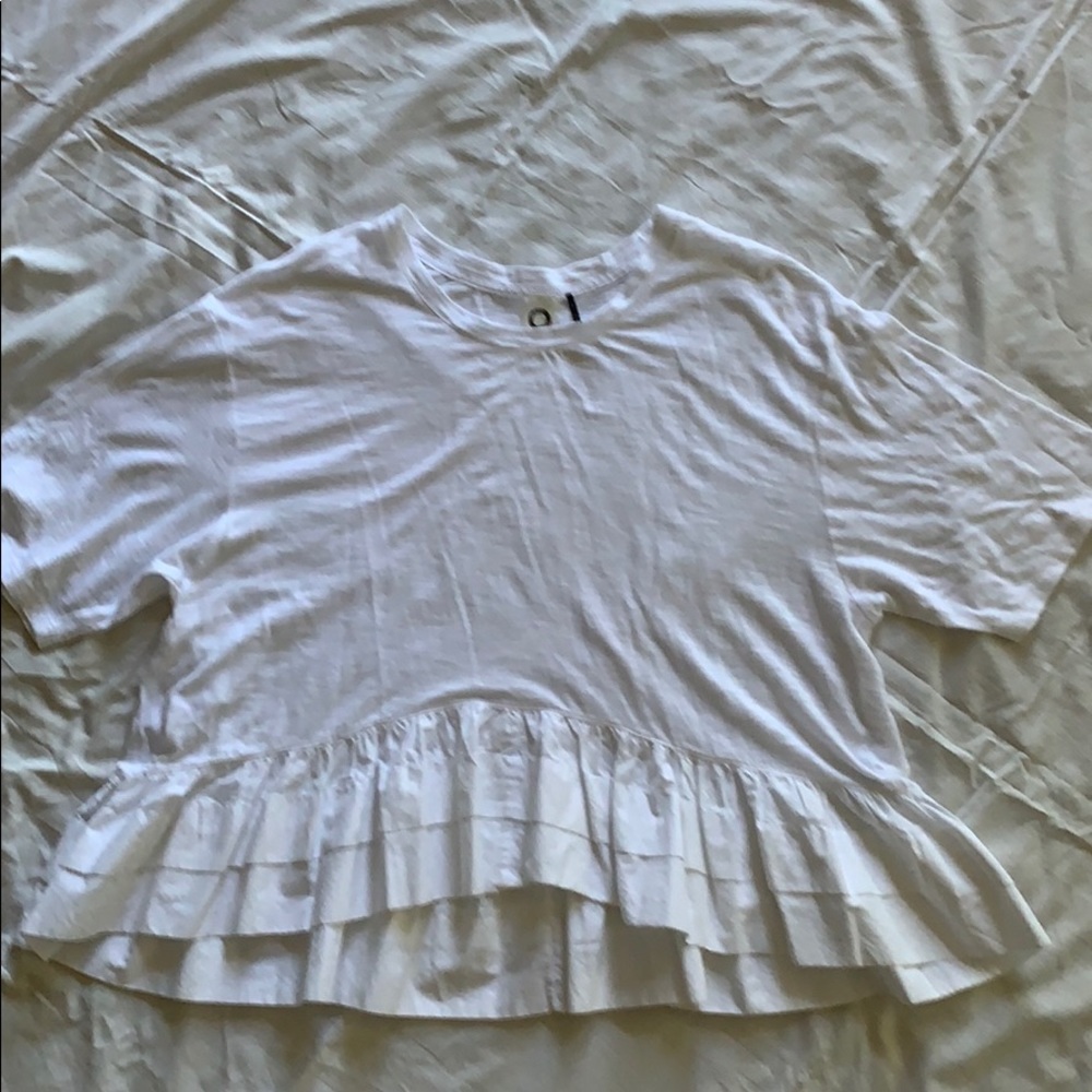 Akemi + Kin Cascade Ruffle Peplum White T-Shirt